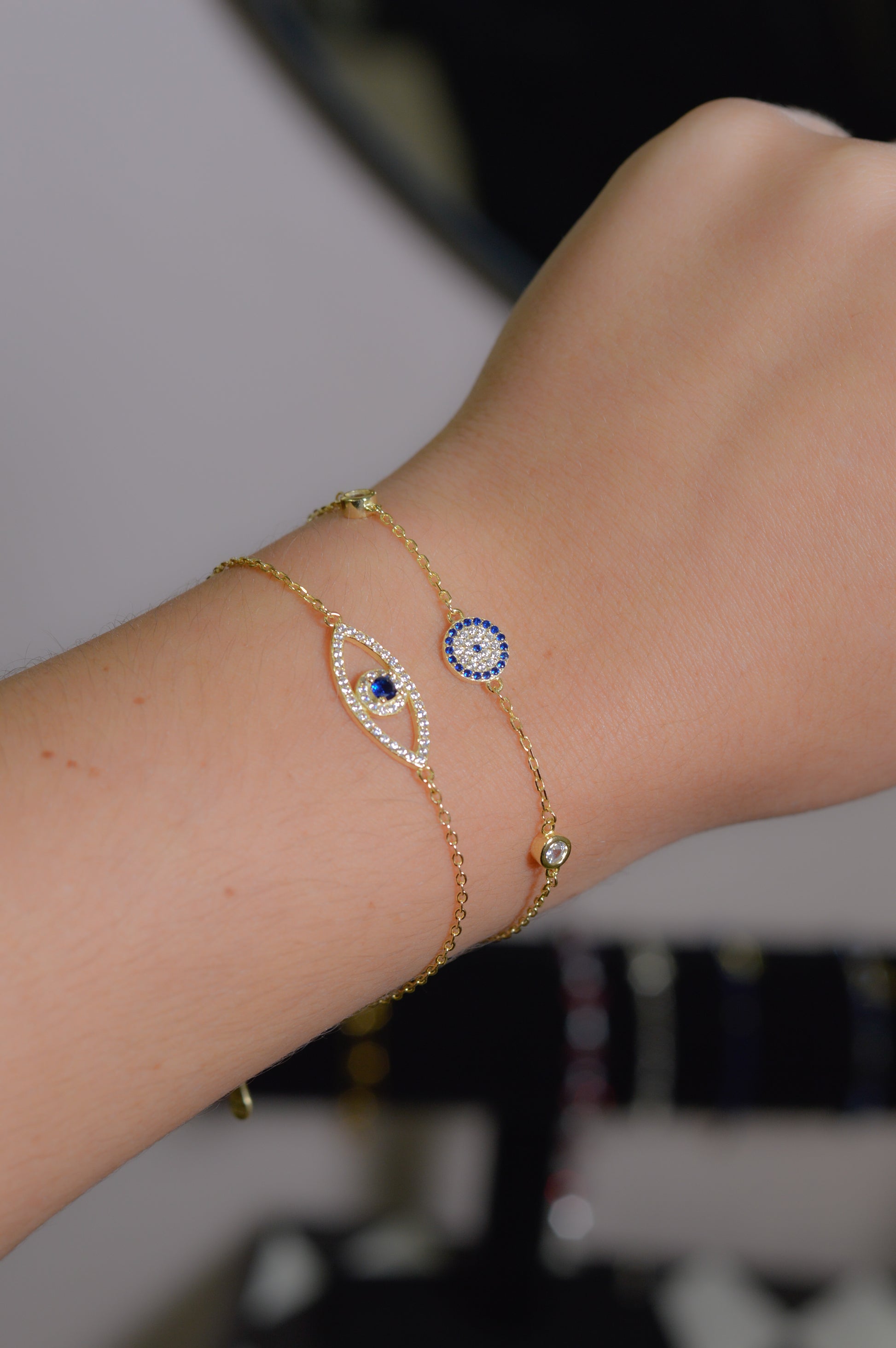 Plated gold evil eye bracelets from 94ys Marylebone 