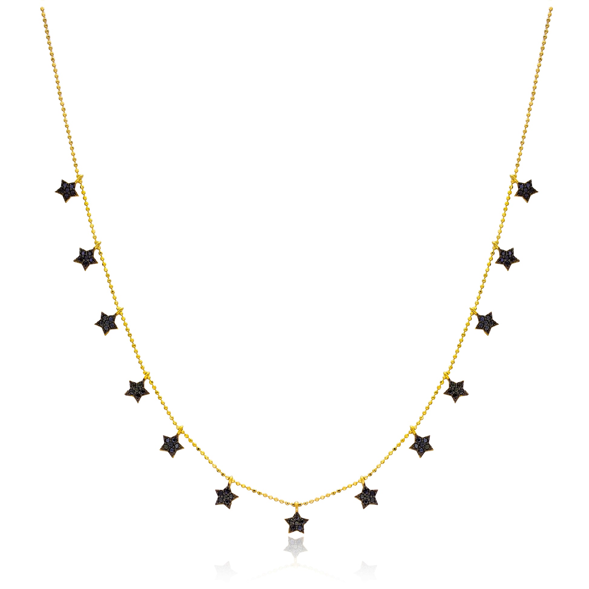 golden sterling silver gold plated neckless with 13 black star shaped zircon charms