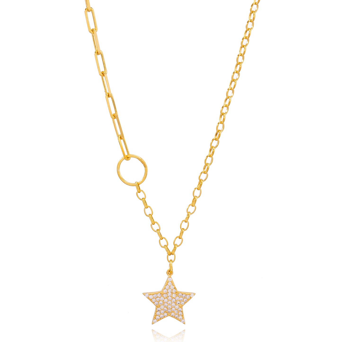 Star Chain Necklace with Zirconia Stones