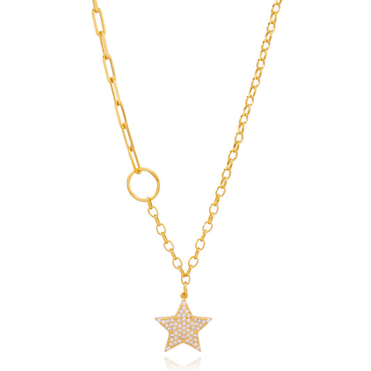 Star Chain Necklace with Zirconia Stones